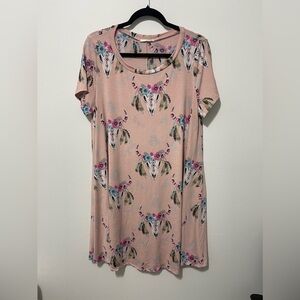 Baby Pink Cow Skull Floral Dress Short Sleeve Size 2X